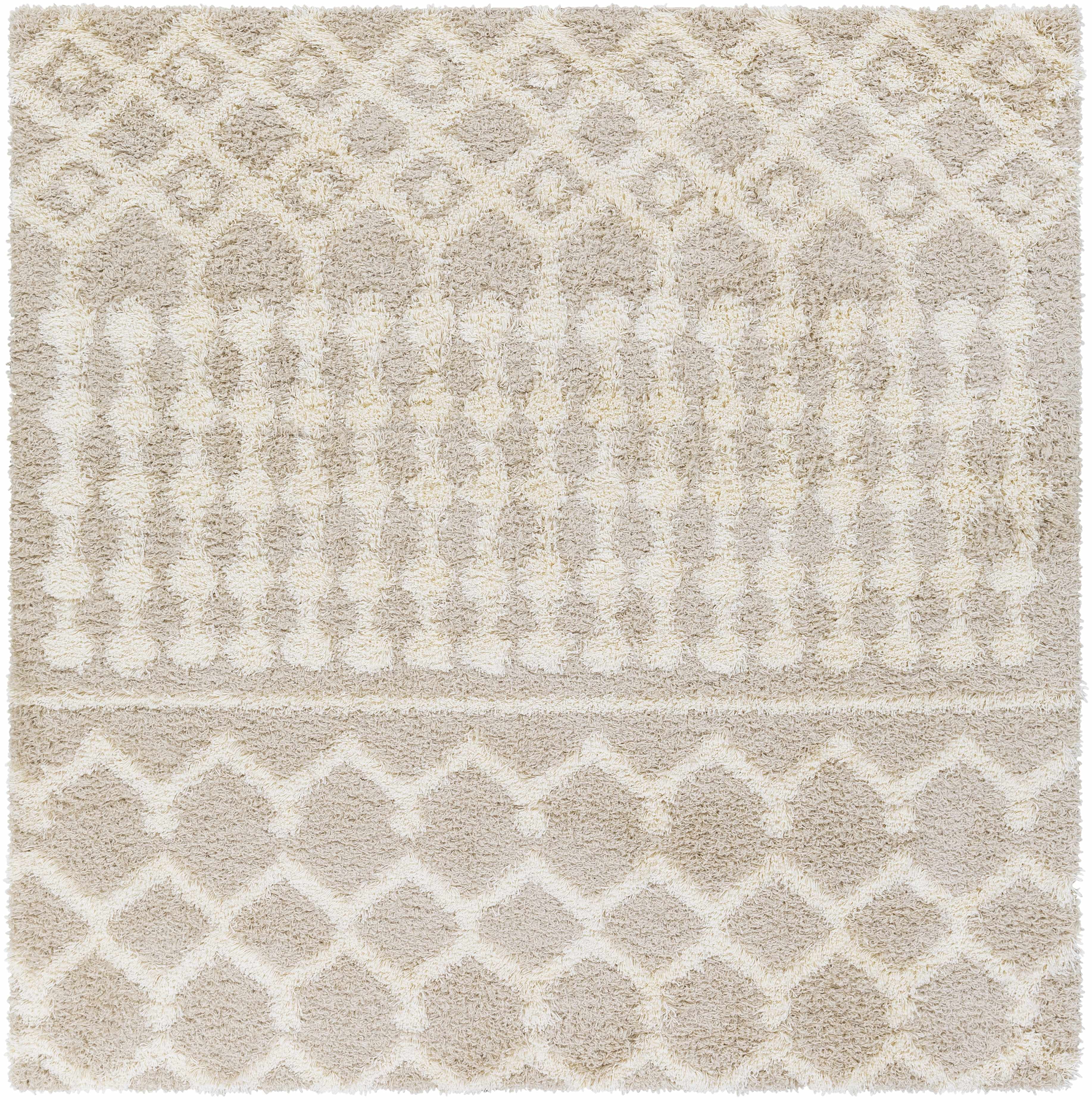 Ivory and Beige Square Shag Rug 6'7" Synthetic