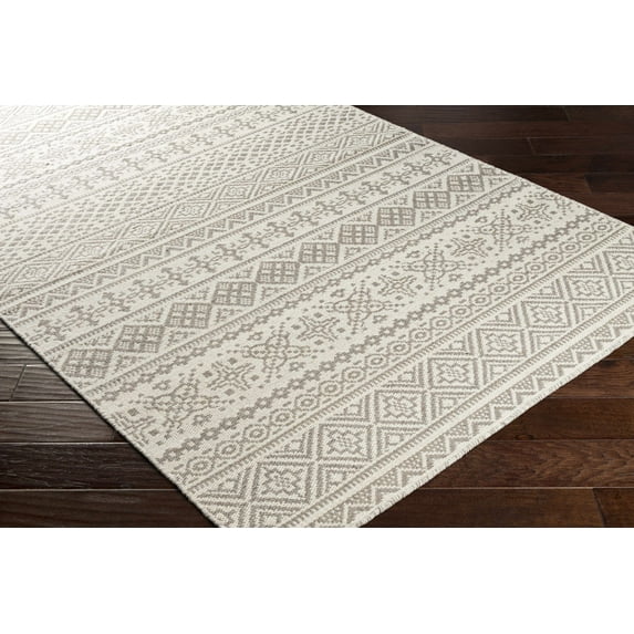 Hauteloom Pumwani Wool Living Room, Bedroom Area Rug - Bohemian, Transitional - Gray, Cream - 2' x 3'