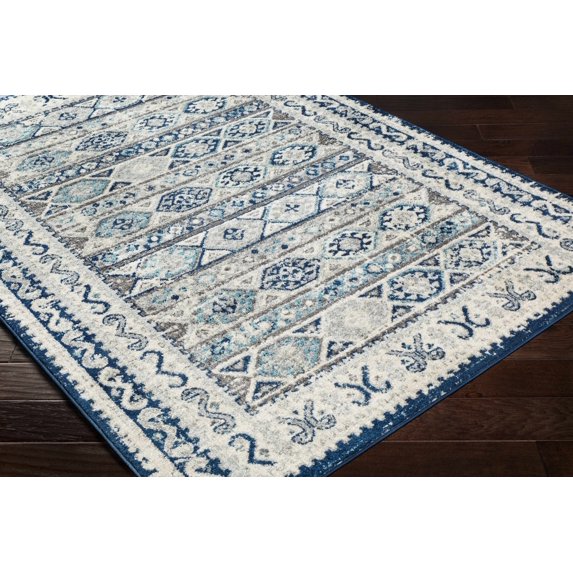 Hauteloom Purdys Living Room, Bedroom Area Rug - Bohemian/Global - Navy, Slate Blue, Medium Gray - 5'3" x 7'3"