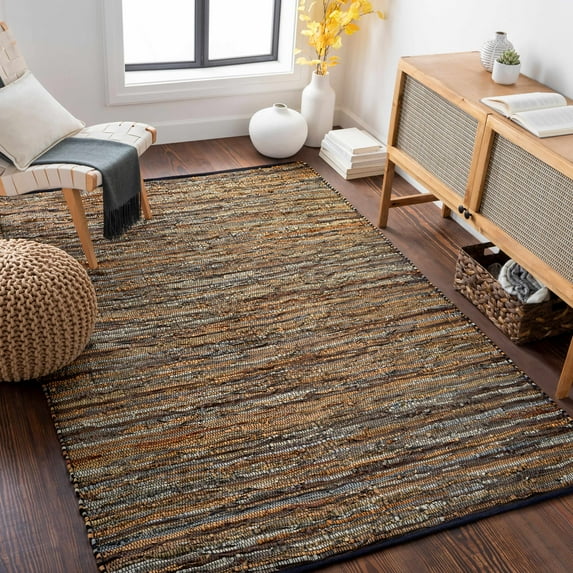Hauteloom Quick Living Room, Bedroom Area Rug - Hide, Leather & Fur - Brown, Gray - 2' x 3'