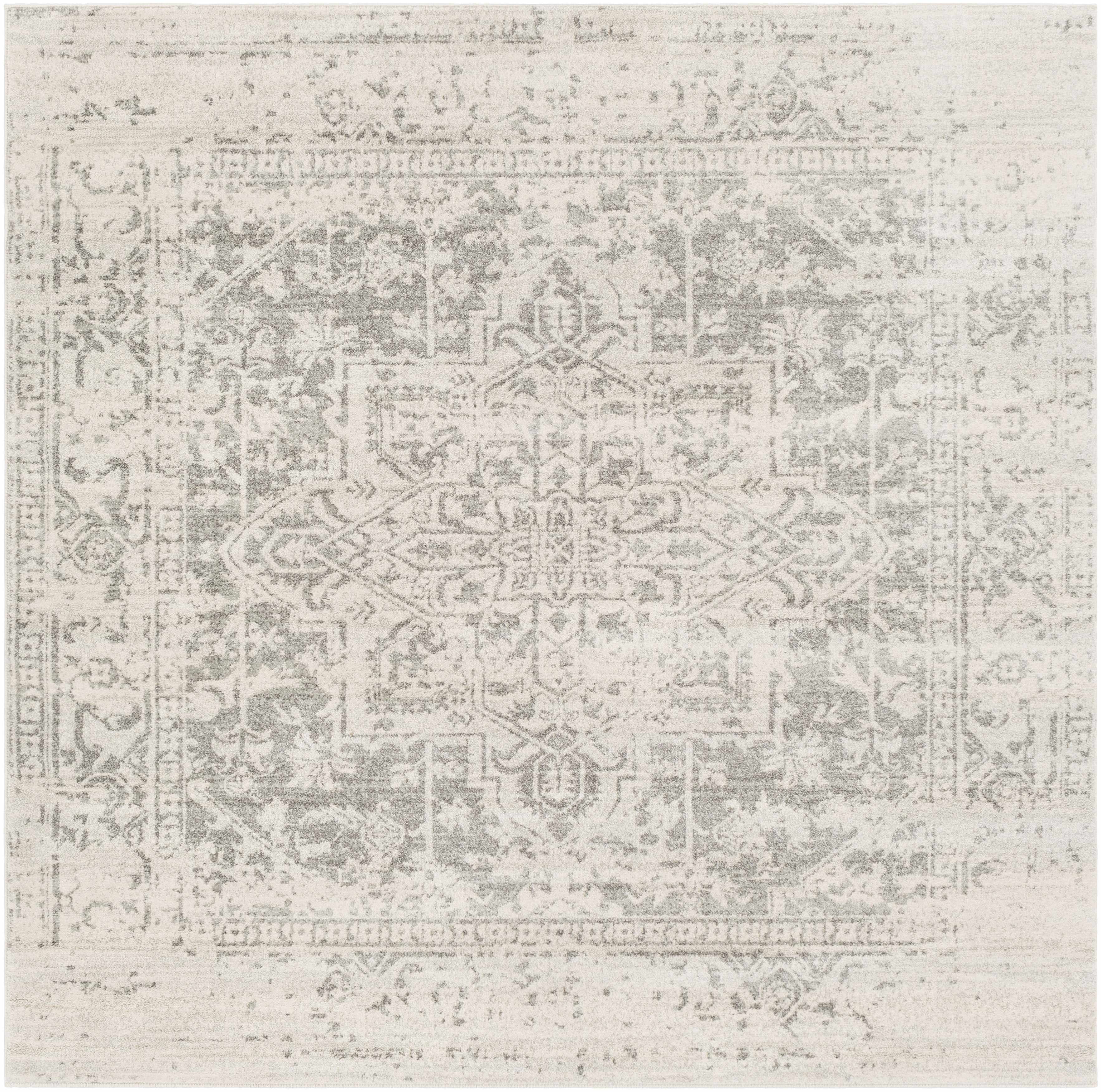 Rachel 6'7" Square Gray Polypropylene Traditional Area Rug