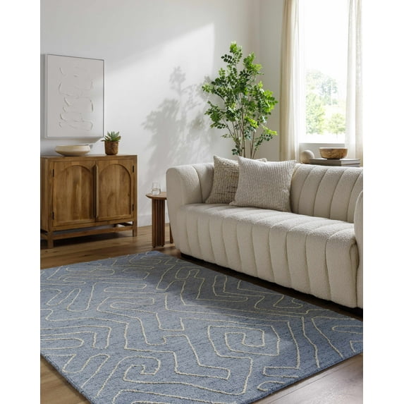 Hauteloom Raffi Wool Living Room, Bedroom Area Rug - Contemporary - Slate Blue - 2' x 3'