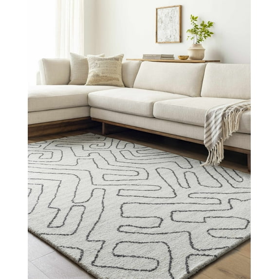 Hauteloom Raffi Wool Living Room, Bedroom Area Rug - Contemporary - Ivory, Beige, Charcoal - 9' x 12'