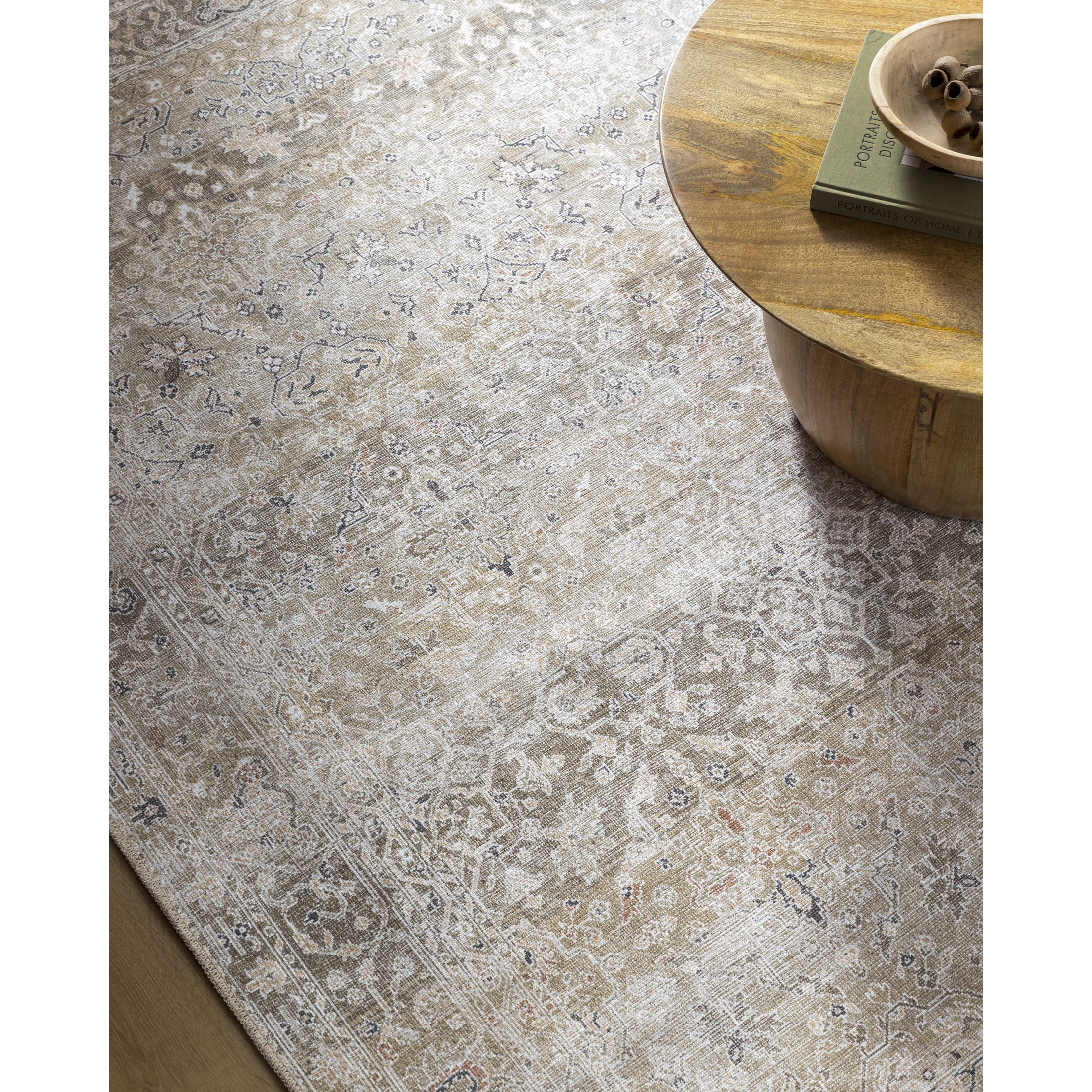 Sage Green Polyester Washable Traditional Area Rug, 3'3" x 4'11"