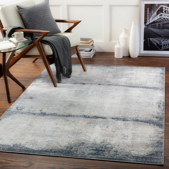 Hauteloom Rainworth Living Room, Bedroom Area Rug - Modern - Gray, Blue, Beige - 6'7" x 9'6"