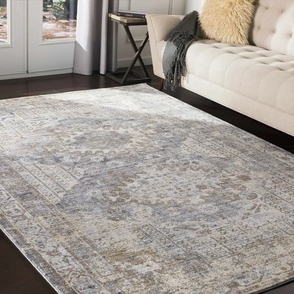 Hauteloom Randalia Living Room, Bedroom Area Rug - Updated Traditional - Black, Brown, Gray - 7'10" x 10'2"