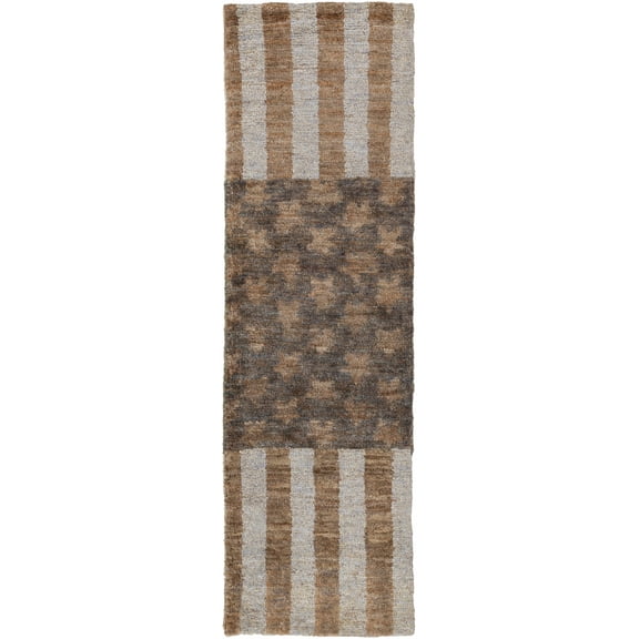 Hauteloom Randleman Jute Hallway, Kitchen Runner Rug - Natural Fibers - Gray, Slate Blue, Green - 2'6" x 8'