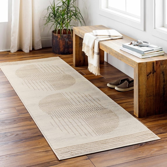 Hauteloom Reda Hallway, Kitchen Runner Rug - Contemporary - Cream, Tan, Light Slate - 2'7" x 10'