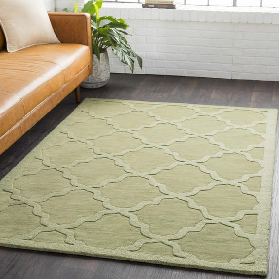 Hauteloom Rialto Wool Living Room, Bedroom Area Rug - Solid & Border - Green - 2' x 3'