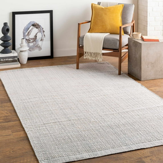 Hauteloom Riaz Recycled Material Living Room, Bedroom Area Rug - Traditional, Transitional - White, Gray, Medium Gray - 10' x 14'