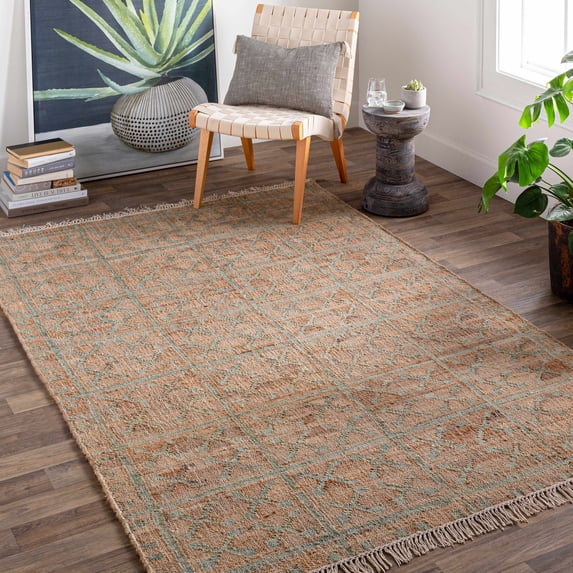 Hauteloom Rice Dusty Sage Jute Living Room, Bedroom Area Rug - Traditional, Transitional - Tan, Medium Gray, Cream - 8' x 10'