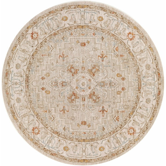 Hauteloom Richelieu Living Room, Bedroom Area Rug - Traditional - Sage, Olive, Rust - 5'3" Round