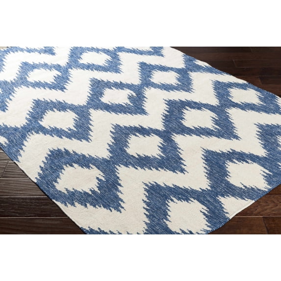 Hauteloom Richton Wool Living Room, Bedroom Area Rug - Transitional - Navy, Cream - 5' x 8'