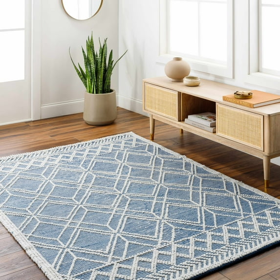 Hauteloom Rika Recycled Material Living Room, Bedroom Area Rug - Blue, Gray - 8' x 10'