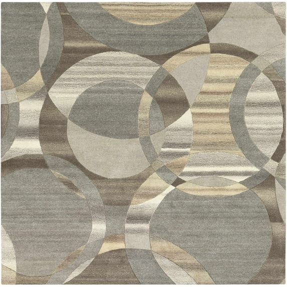 Hauteloom Rillton Wool Living Room, Bedroom Area Rug - Contemporary - Charcoal, Taupe, Tan - 8' Square