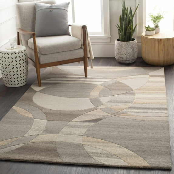 Hauteloom Rillton Wool Living Room, Bedroom Area Rug - Contemporary - Charcoal, Taupe, Tan - 4' x 6'