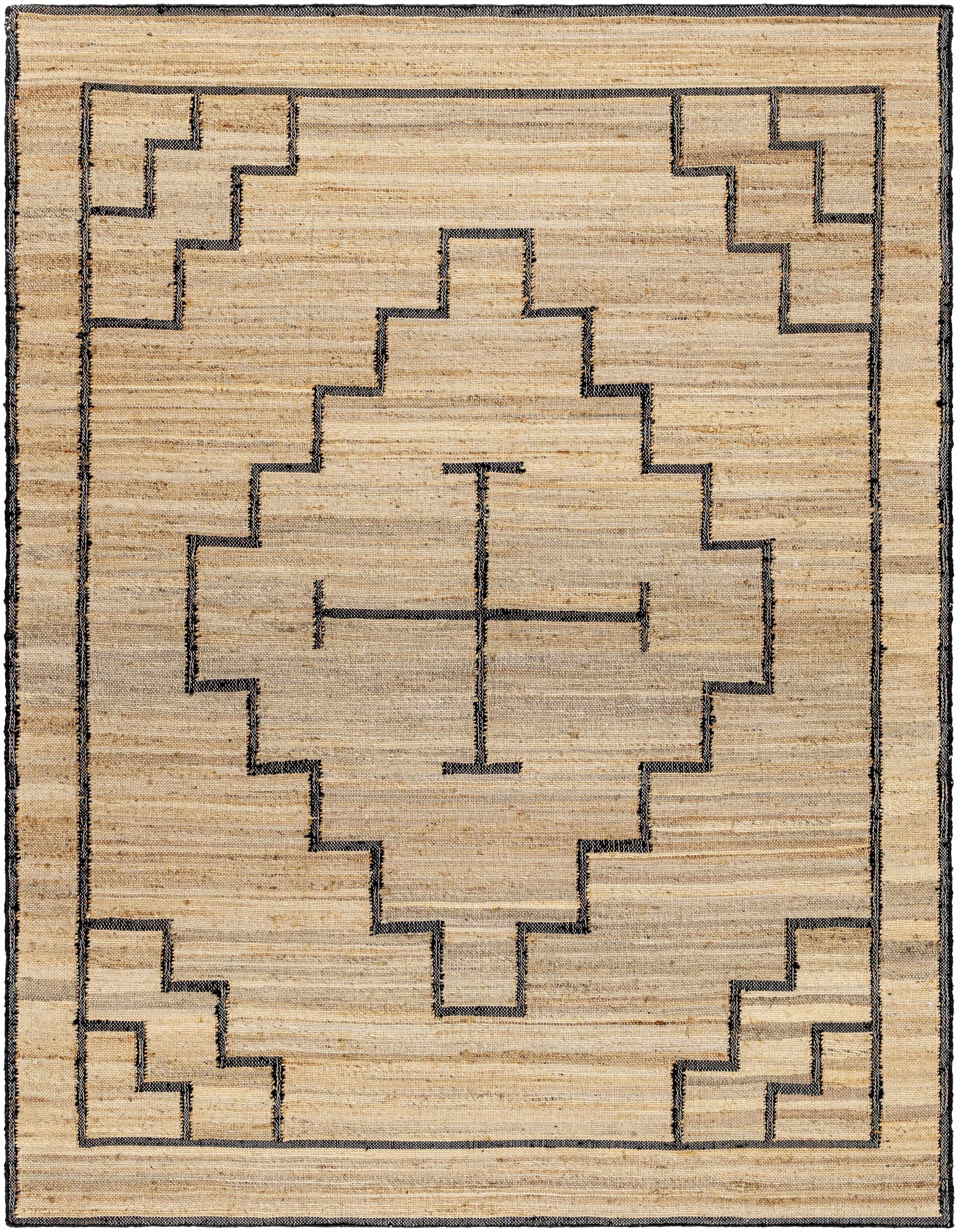Hauteloom Robyn Jute Living Room, Bedroom Area Rug - Traditional, Transitional - Tan, Black - 2' x 3'