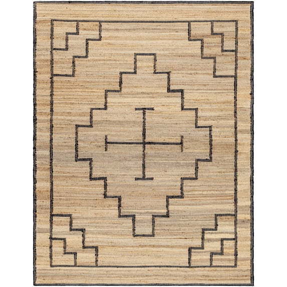 Hauteloom Robyn Jute Living Room, Bedroom Area Rug - Traditional, Transitional - Tan, Black - 8' x 10'
