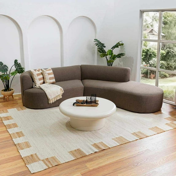 Hauteloom Rocio JModern Hand Woven Natural Fiber Jute Area Rug - Contemporary Geometric Checkered Carpet for Living Room, Bedroom, Dining Room - Cream, Tan - 5' x 7'6"