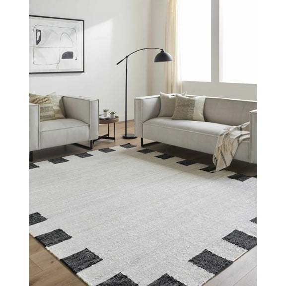Hauteloom Rocio Jute Living Room, Bedroom Area Rug - Traditional, Transitional - Cream, Black - 18" Sample