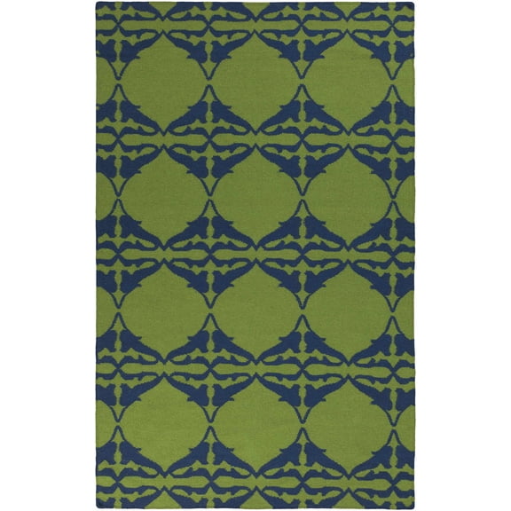 Hauteloom Rodney Wool Living Room, Bedroom Area Rug - Bohemian, Transitional - Lime Green, Navy - 3'6" x 5'6"