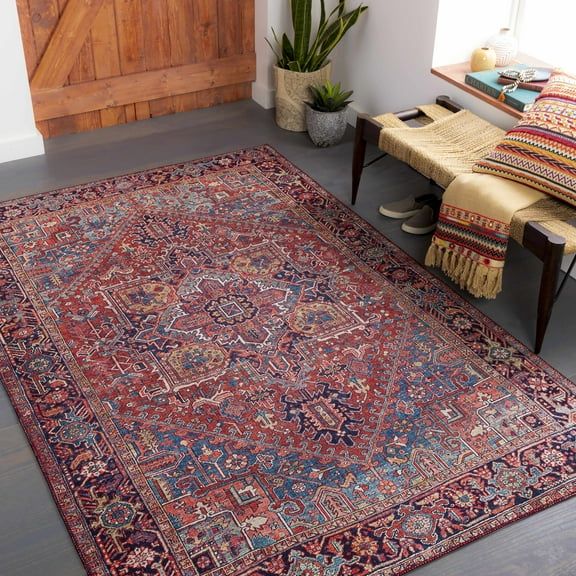 Hauteloom Ronneby Living Room, Bedroom Area Rug - Traditional - Beige, Blue, Red - 5' x 7'6"