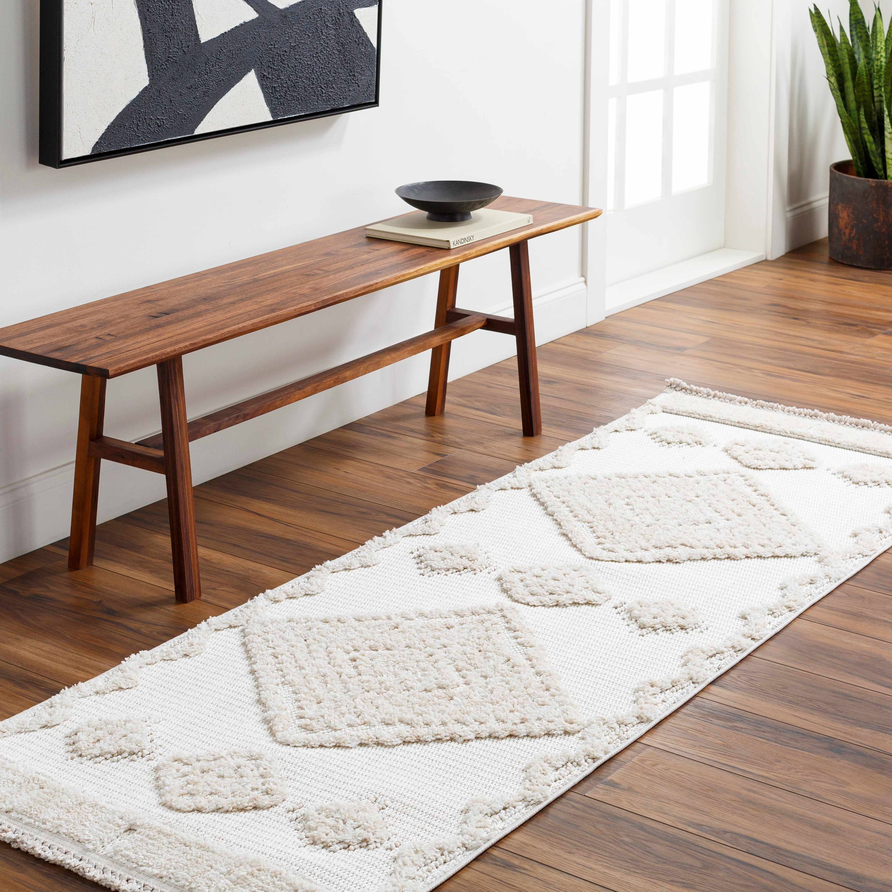 Rosales Cream Geometric High-Low Shag Runner Rug
