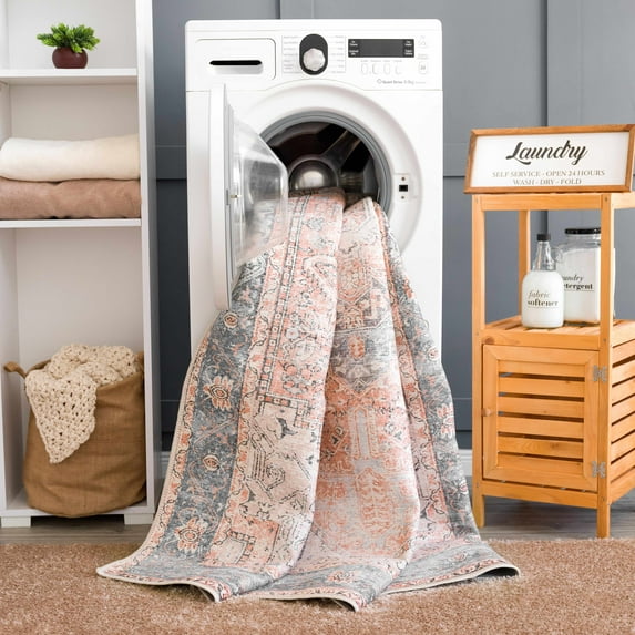 Hauteloom Rosman Boho Vintage Distressed Runner Rug - Farmhouse Traditional Medallion Faded Carpet - Pet & Child Friendly - Stain & Water Resistant - Terracota, Rust, Peach, Blue - 2'7"x16'