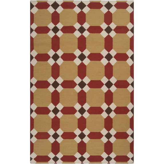 Hauteloom Hestia Wool Living Room, Bedroom Area Rug - Contemporary - Mustard, Burgundy, Beige - 8' x 11'