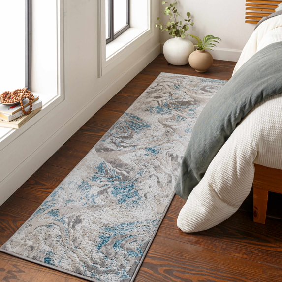 Hauteloom Rosthern Hallway, Kitchen Runner Rug - Contemporary - Teal, Charcoal, Gray - 2' x 7'