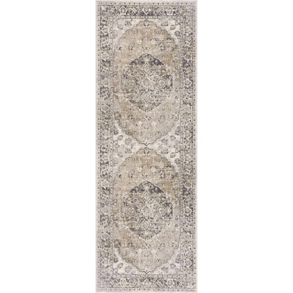 Hauteloom Rudo Hallway, Kitchen Machine Washable Runner Rug - Traditional - Light Brown, Dark Purple, Gray - 2'7" x 7'3"