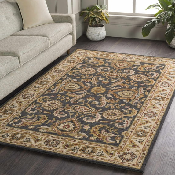 Hauteloom Rutledge Oriental Floral Living Room Area Rug -%100 Wool Hand Tufted - Traditional Persian Bohemian Vintage Classic - 3' x 5'