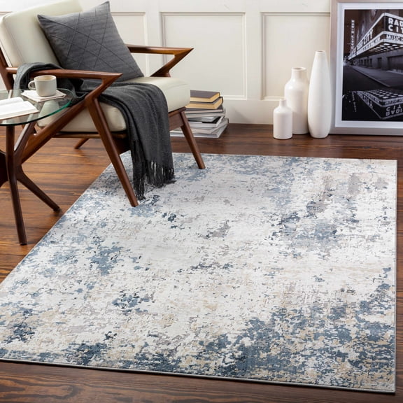 Hauteloom Ryhill Living Room, Bedroom Area Rug - Modern Abstract Contemporary - Faded Distressed Neutral Carpet - Gray, Blue, Beige, Brown - 2' x 3'