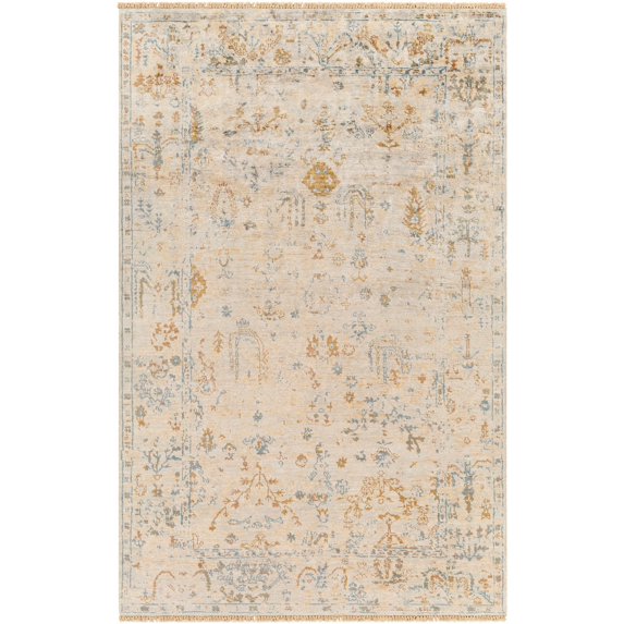 Hauteloom Xecis Living Room, Bedroom Area Rug - Floral Border Distressed - Traditional Oriental Oushak - Beige, Cream, Tan - 2' x 3'