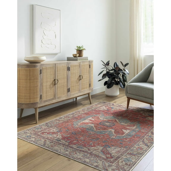 Hauteloom Saif Living Room, Bedroom Area Rug - Oriental Bohemian Medallion - Vintage - Red, Blue, Cream, Beige - 9'10" x 13'