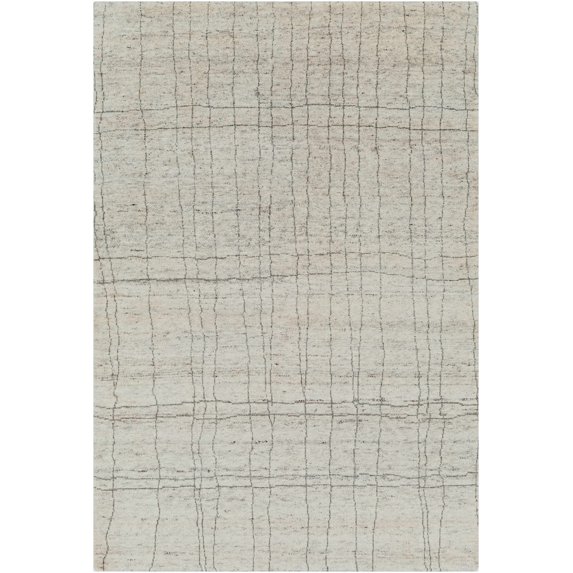 Hauteloom Ripoca Wool Living Room, Bedroom Area Rug - Plaid Checkered Abstract - Contemporary Modern Minimalist - High Pile - Gray, White, Charcoal - 8' x 10'