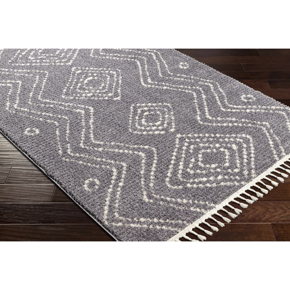 Hauteloom Salingogan Living Room, Bedroom Area Rug - Bohemian, Transitional - High Pile - Medium Gray, Ivory - 7'10" x 10'