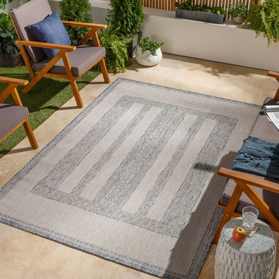 Hauteloom Sallynoggin Living Room, Bedroom Patio Outdoor Area Rug - Gray, Blue - 6'7" x 9'