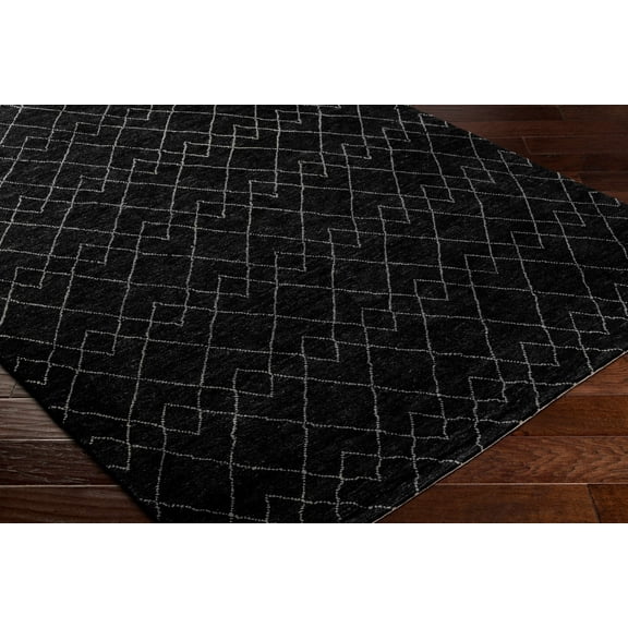 Hauteloom Sandyford Wool Living Room, Bedroom Area Rug - Farmhouse - High Pile - Black, Charcoal, Cream - 2' x 3'