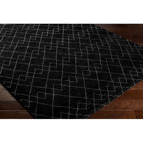 Hauteloom Sandyford Wool Living Room, Bedroom Area Rug - Farmhouse - High Pile - Black, Charcoal, Cream - 9' x 12'
