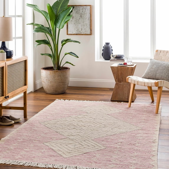 Hauteloom Sang Recycled Material Living Room, Bedroom Area Rug - Bohemian, Transitional - Dusty Pink, Dark Pink, Tan - 8' x 10'
