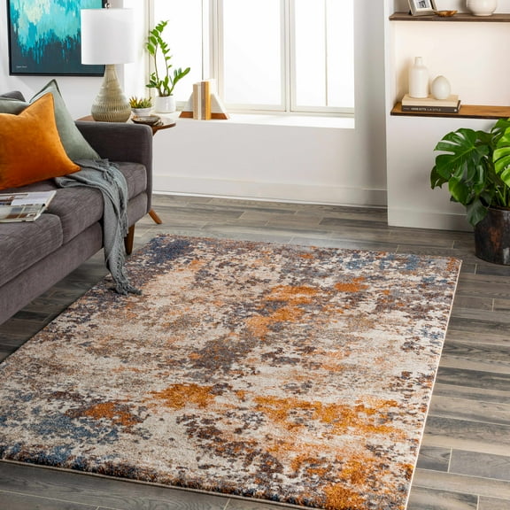 Hauteloom Santoy Living Room, Bedroom Area Rug - High Pile - Blue, Brown, Beige - 4'3" x 5'7"