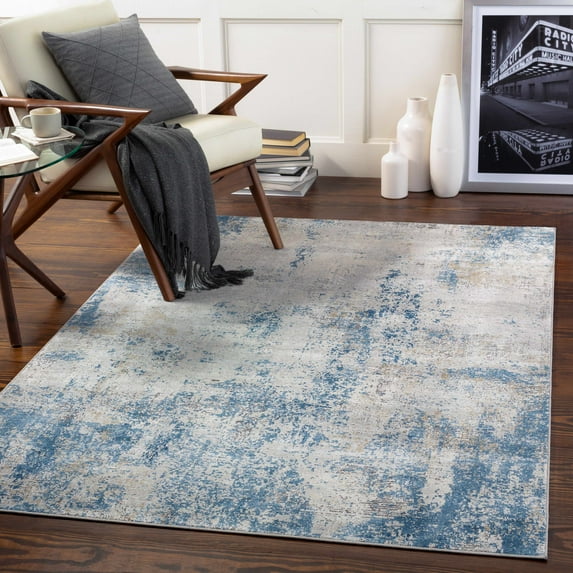 Hauteloom Sapcote Living Room, Bedroom Area Rug - Modern Abstract Contemporary - Faded Distressed Neutral Carpet - Gray, Blue, Beige, Brown - 2' x 3'
