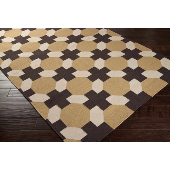 Hauteloom Icarus Wool Living Room, Bedroom Area Rug - Contemporary - Mustard, Dark Brown, Light Gray - 5' x 8'
