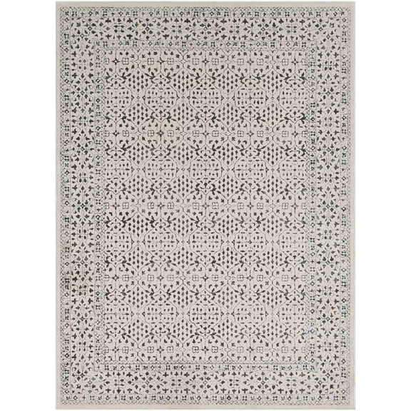 Hauteloom Sattley Bohemian Dotted Area Rug for Living Room, Bedroom, Dining Room - Transitional Damask Carpet - Medium Pile - Black and White, Charcoal - 5'3" x 7'3" (5x7)