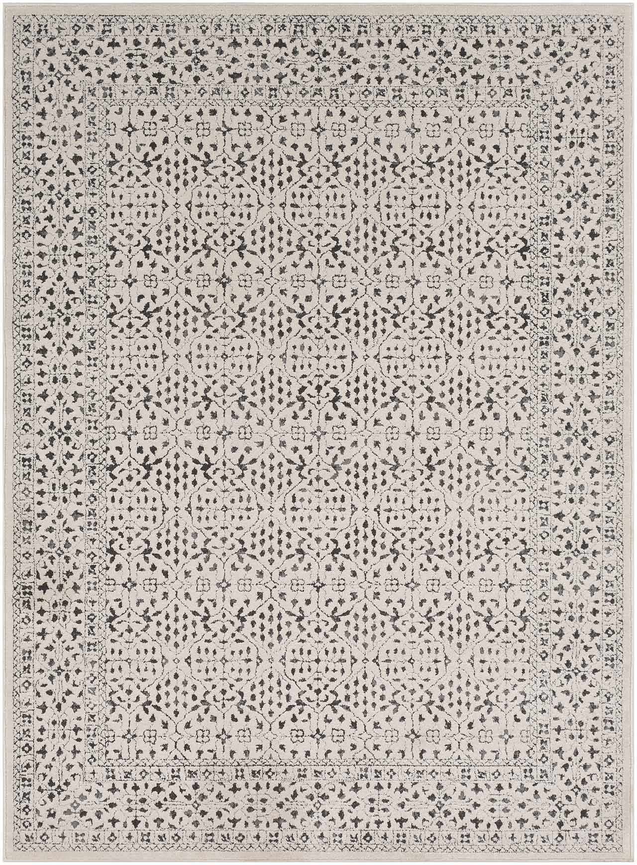 Gray and Cream Rectangular Synthetic Area Rug 7'10" x 10'2"