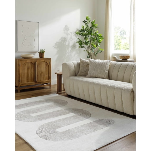 Hauteloom Saura Wool Living Room, Bedroom Area Rug - Contemporary - Ivory, Taupe - 2' x 3'