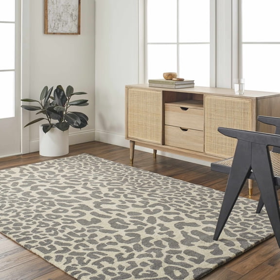 Hauteloom Savanna Wool Living Room, Bedroom Area Rug - Animal Print Leopard Cheetah Abstract - Contemporary Modern Transitional Minimalist - Seafoam, Taupe, Smoke, Beige, Gray - 8' x 11'
