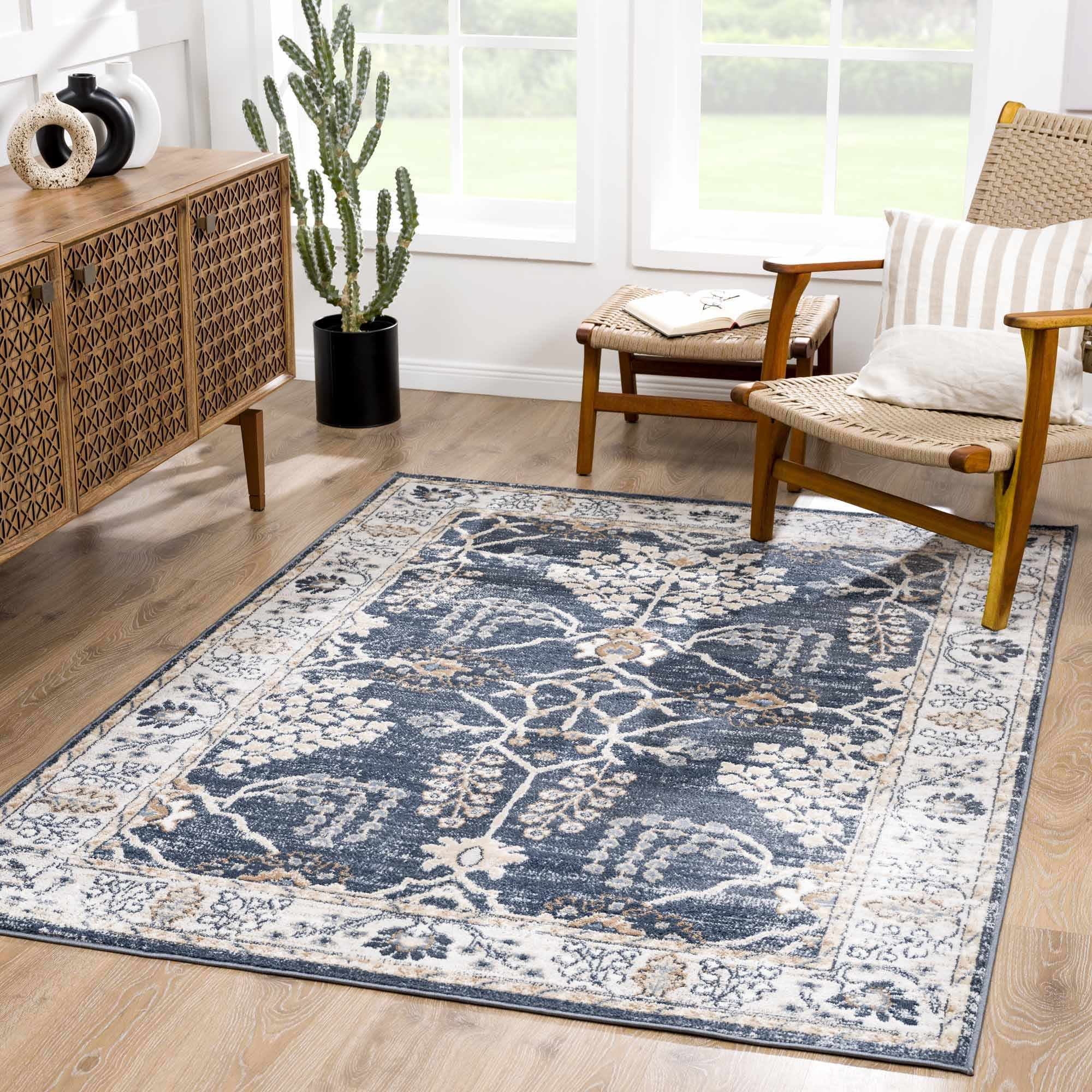 Hauteloom Scalby Living Room, Bedroom Area Rug - Blue, Beige - 7'9" x 9'6"