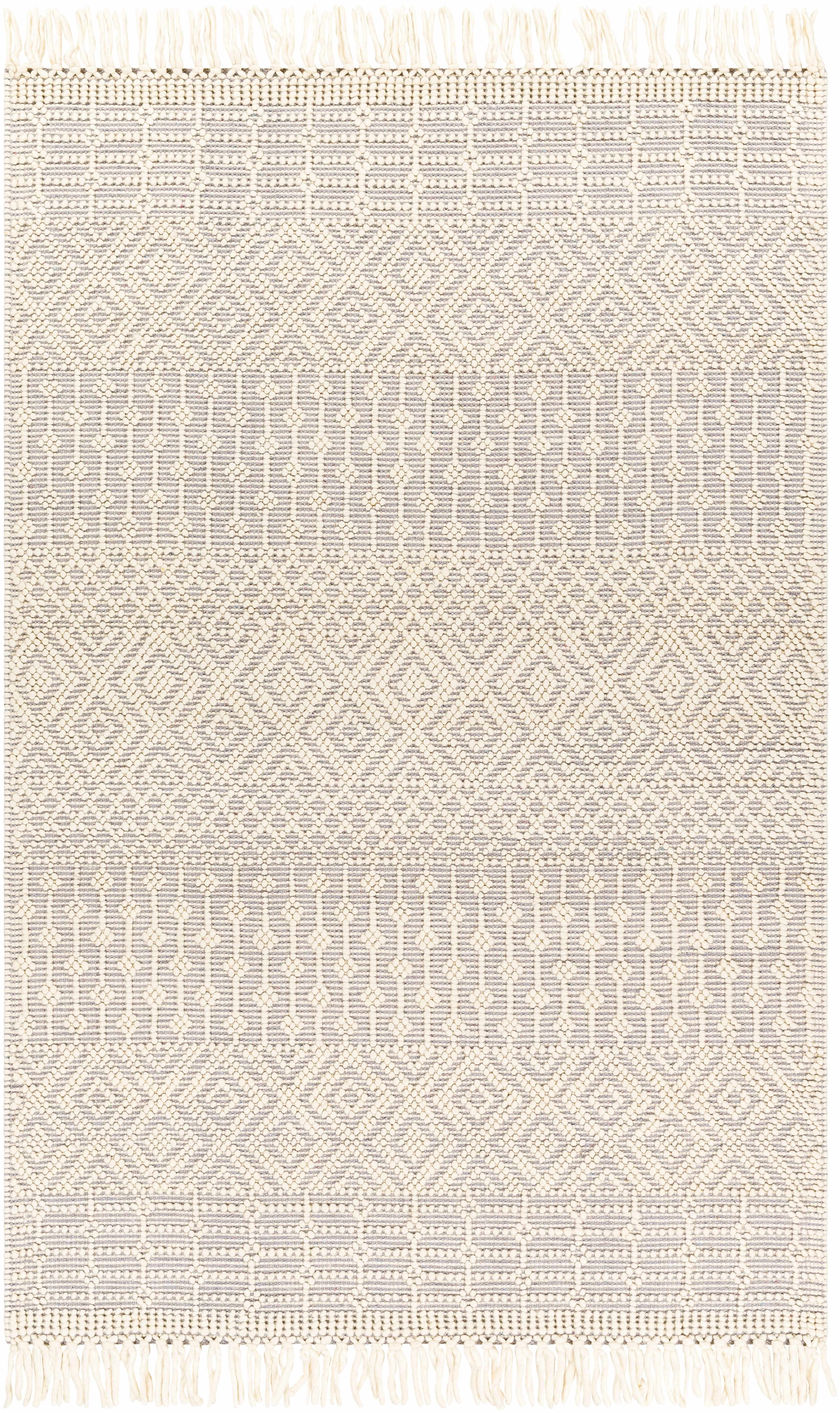 Handmade Gray and Ivory Wool Cotton 5' x 7' Area Rug